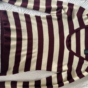 Jacob Ribbed V-Neck Stripe Sweater in Burgundy and Cream